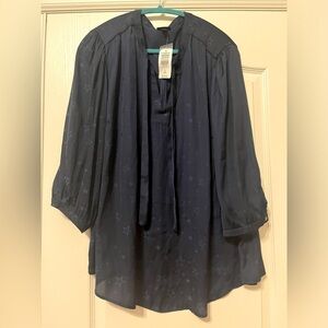 NWT Torrid Sz 2x Navy LS Star Jacquard Peasant Blouse